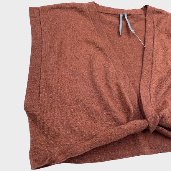 NWT Anthropologie Metallic Twist Front Open Crop Top in Cedar Women's Size XL - Picture 6 of 12